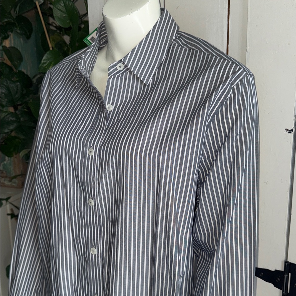United Color’s of Benetton Classic Men’s Striped Button-Up Shirt gray/white XL - Picture 4 of 7